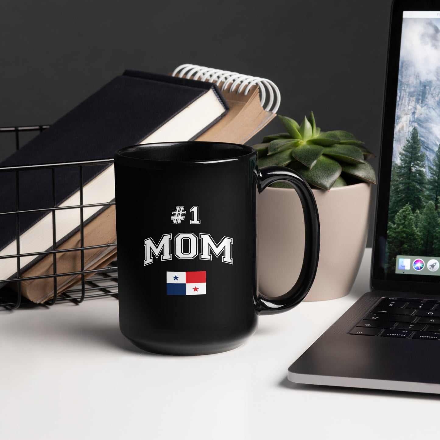 #1 MOM Black Glossy Mug