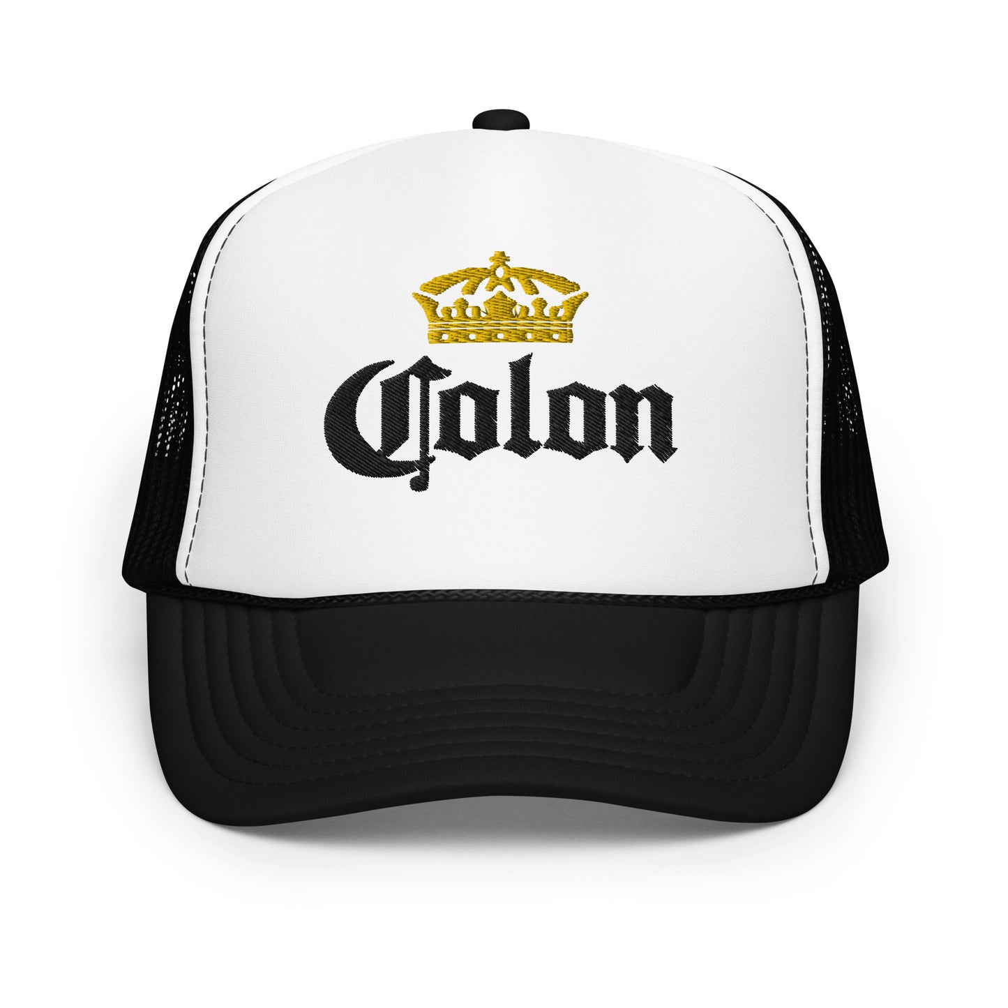 Colon Crown Black Letters Trucker Hat