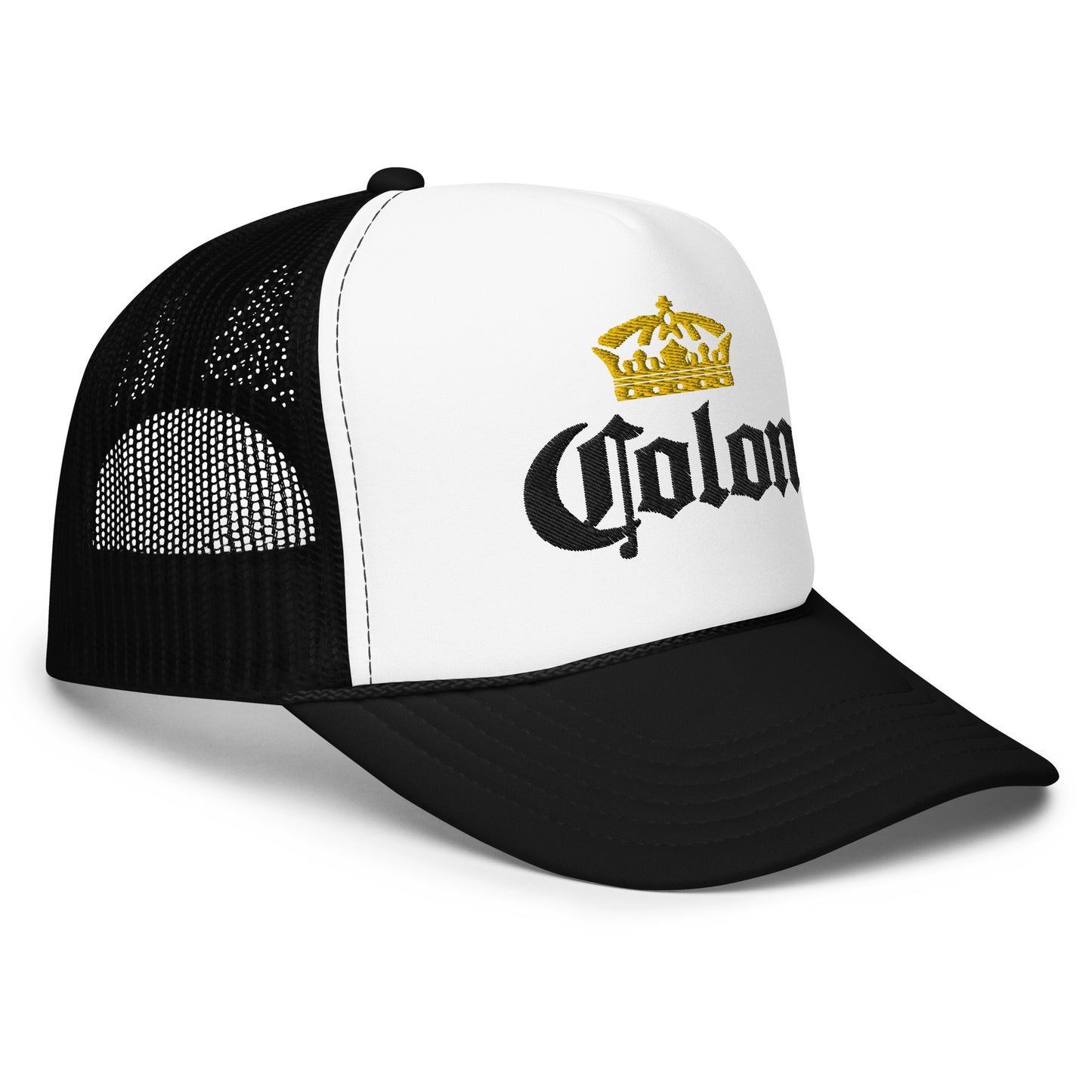 Colon Crown Black Letters Trucker Hat