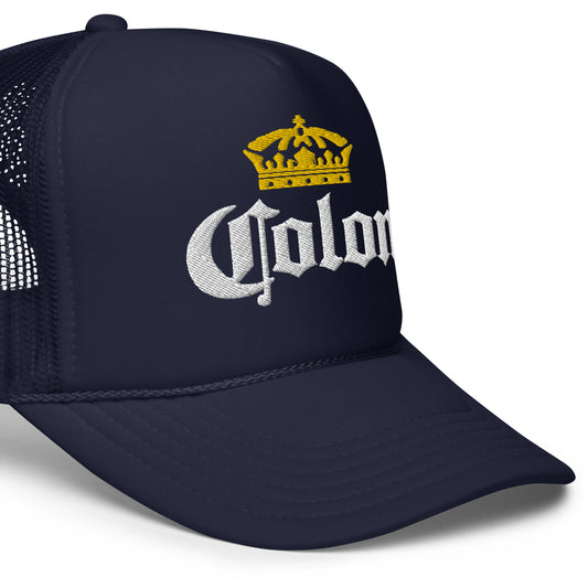 Colon Crown White Letters Trucker Hat