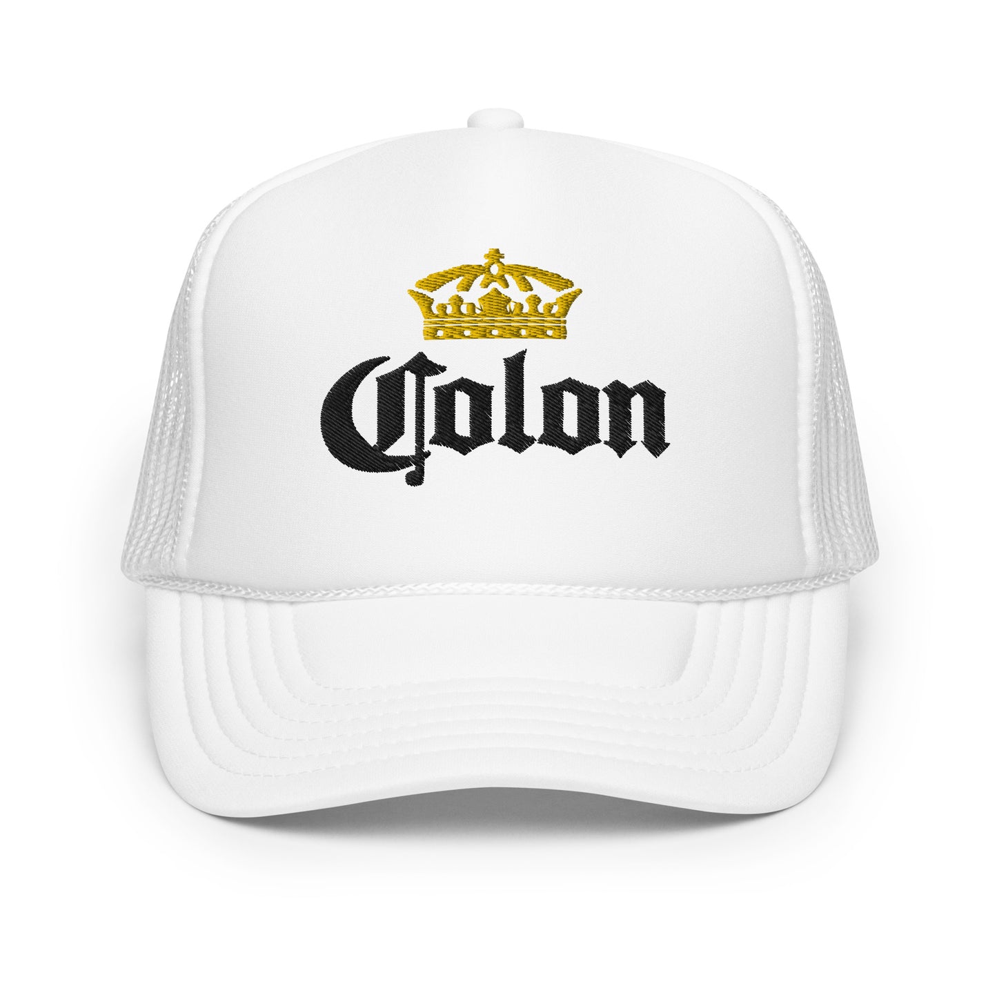 Colon Crown Black Letters Trucker Hat