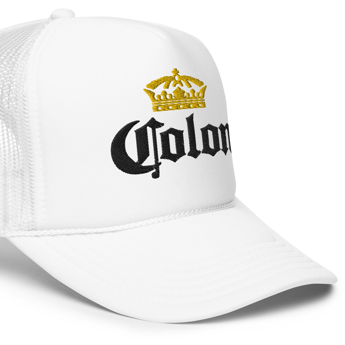 Colon Crown Black Letters Trucker Hat