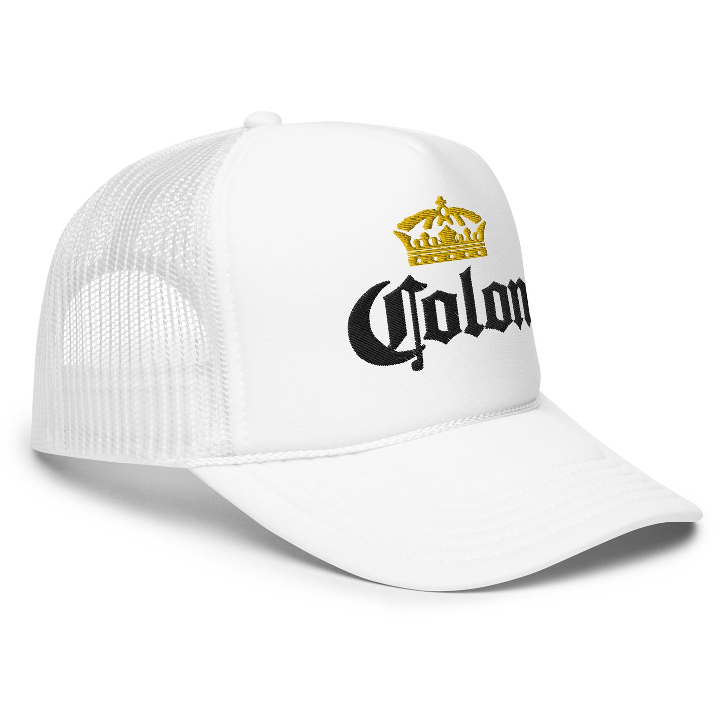 Colon Crown Black Letters Trucker Hat